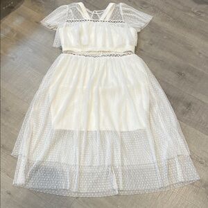 Chic White Midi Dress with Lace Details